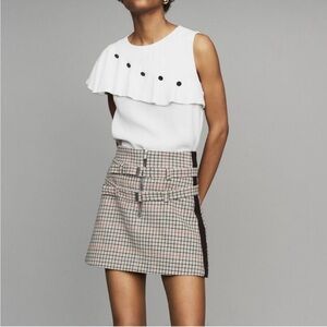 Maje Lorena Top White Buttoned Asymmetrical Ruffle Sleeveless Tank Shirt NEW L